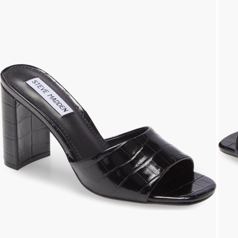 Steve Madden Black Croc-Embossed Block Heel Mule